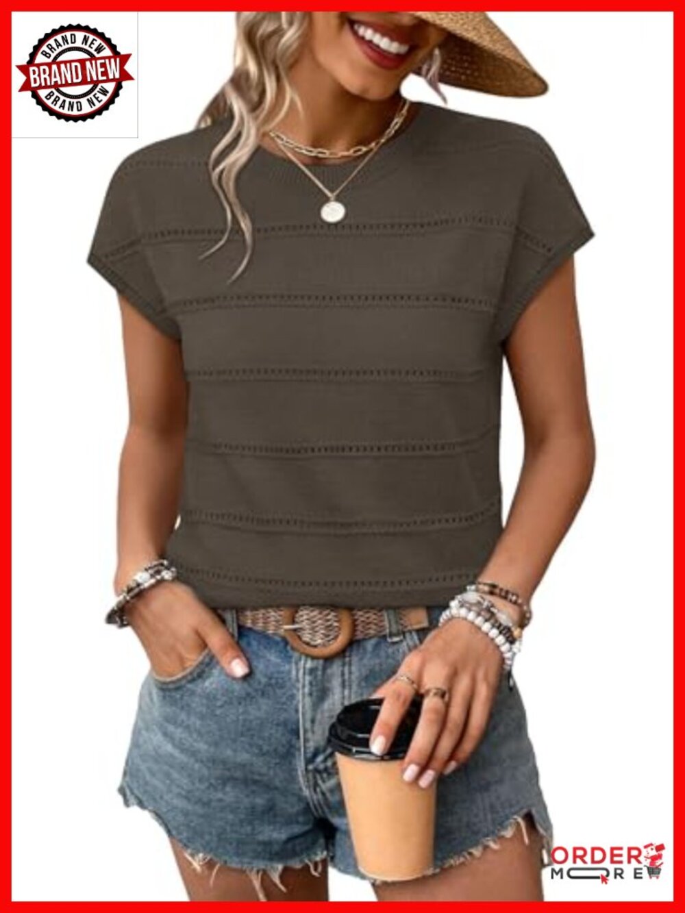 Womens Lightweight Knit Cap Sleeve Hollow Out Top